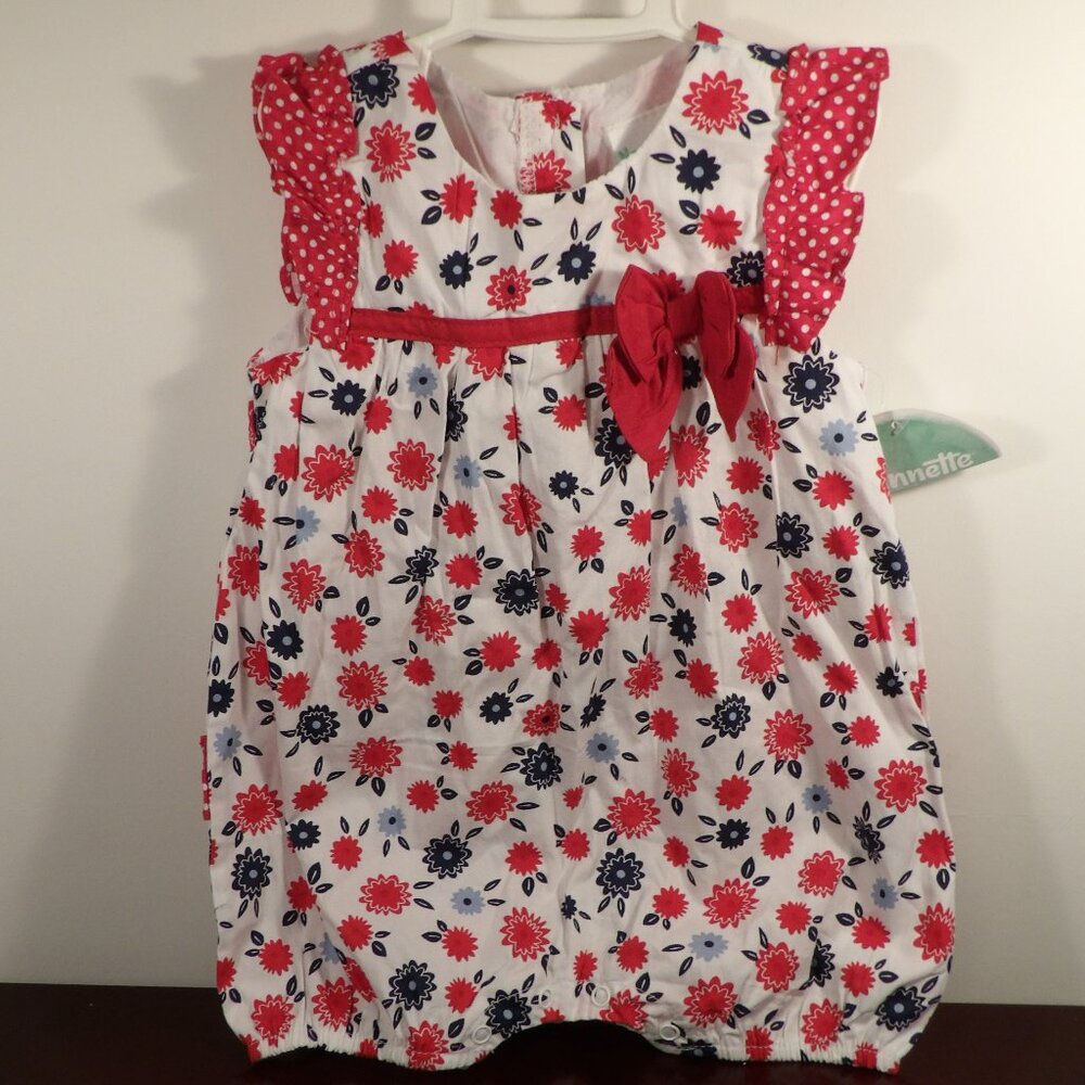 Red White Blue Floral Polka Dot Bubble Romper Nannette 18 Months nwt